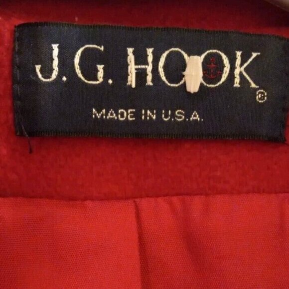 JG Hook Wool Coat womans Large Vtg 80's Red Long Double-Breasted Coat trench USA - Picture 3 of 7